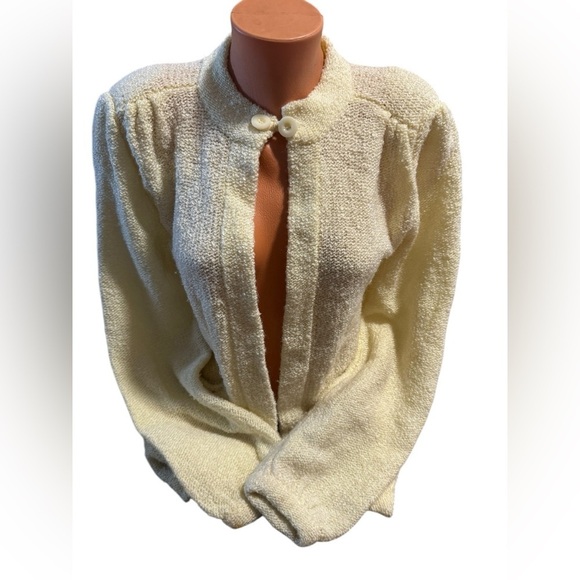 Vintage Kitty Hawk 80s Women's Yellow Cardigan Size M Acrylic Shoulder Pads - Picture 1 of 11
